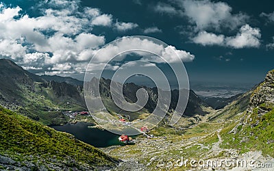 Panorama from 2000 meters altitude where you can see BÃ¢lea Lac, BÃ¢lea Lac chalet and TransfÄƒgÄƒrÄƒÈ™an road. Picture taken on Stock Photo